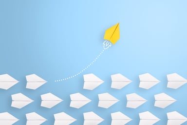 Paper airplanes with one flying upward