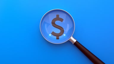 Magnifying glass over a dollar sign
