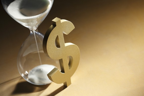 Hourglass next to a dollar sign