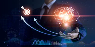 Man holding digital cortex with upward arrows