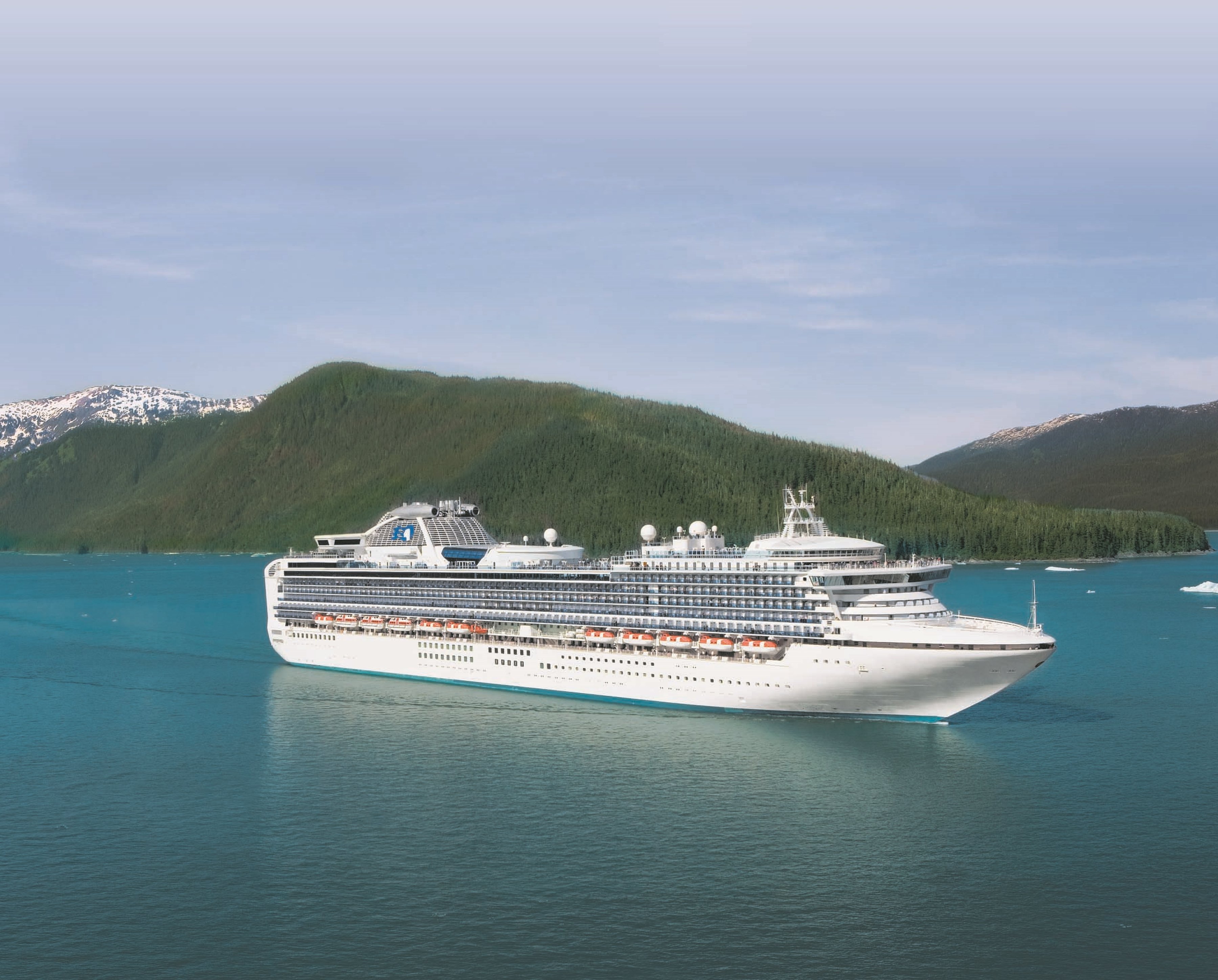 The Carnival Sapphire Princess sailing off the coast of Alaska.