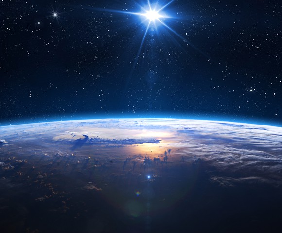 The Earth and the sun, as seen from space.