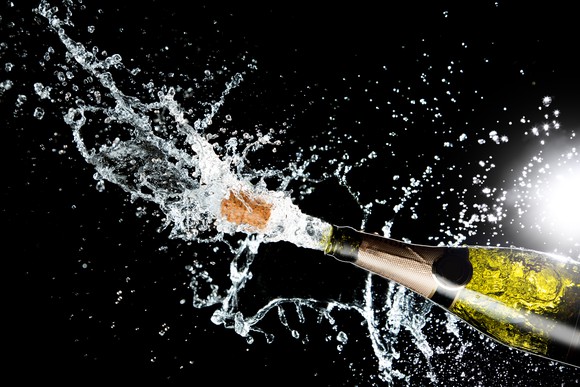 Bottle of champagne exploding