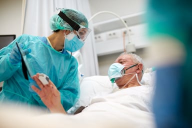 Patient and physician in hospital