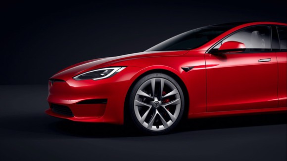 A red Tesla Model S.