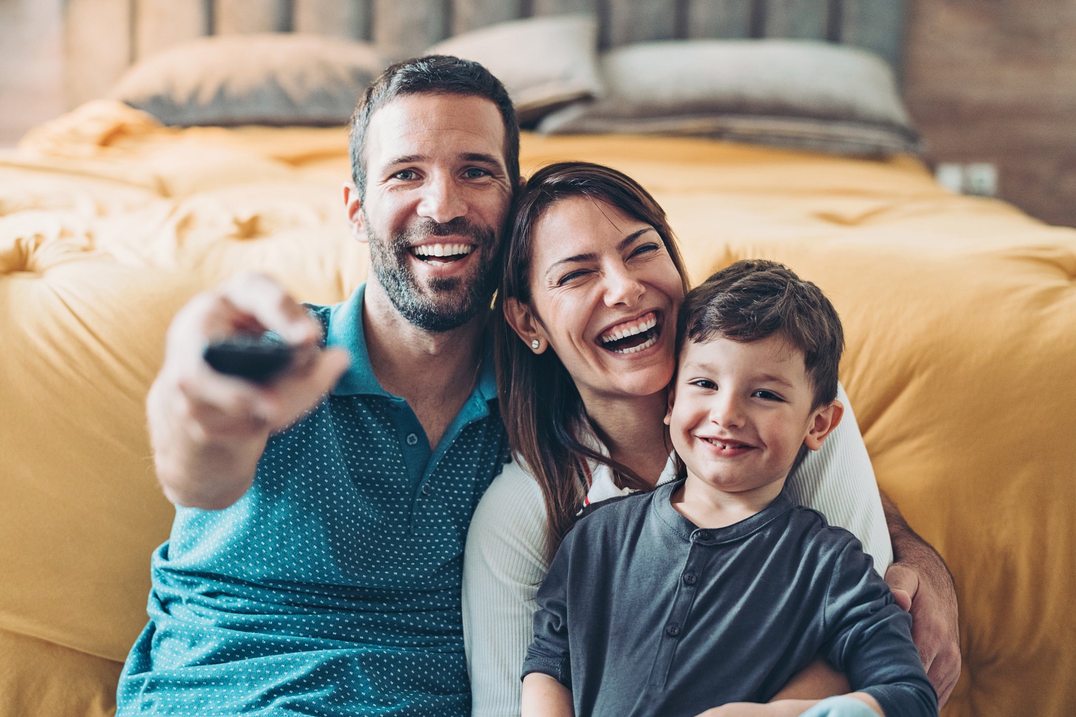 A family watching TV.