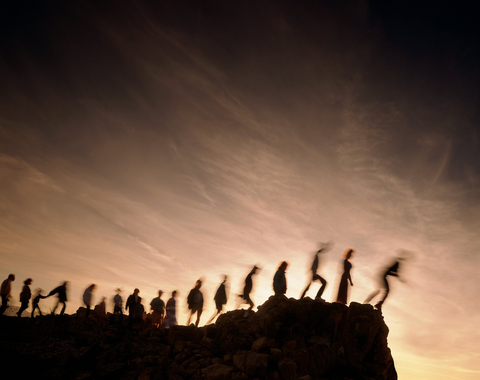 People walking off a cliff. 