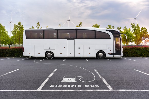 electric bus in parking lot
