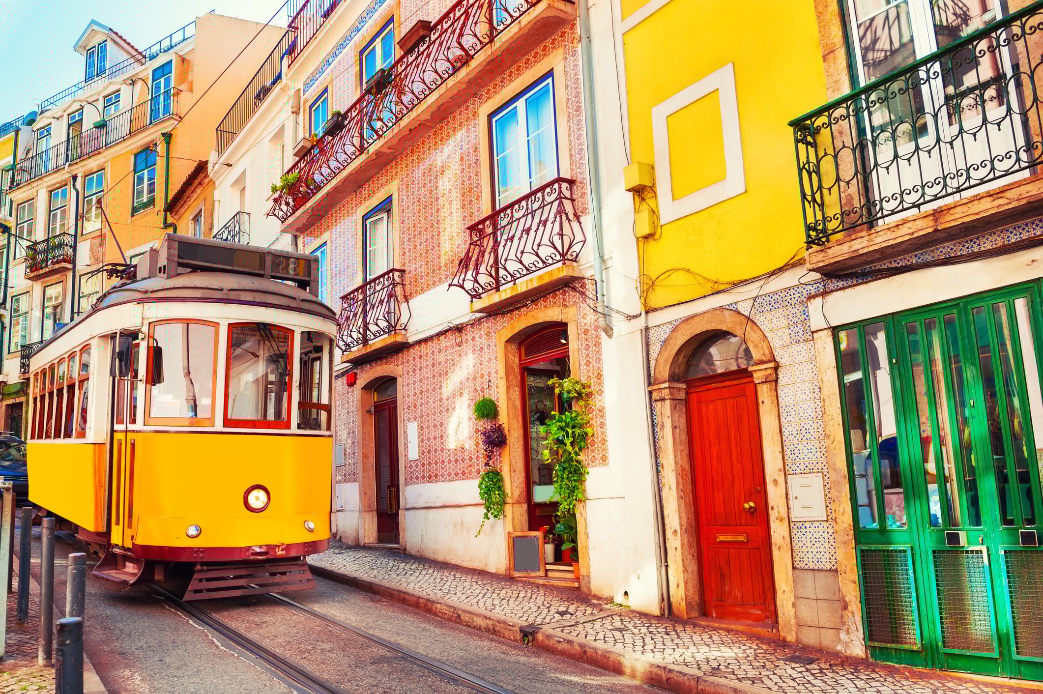 A streetcar in Lisbon, Portugal.