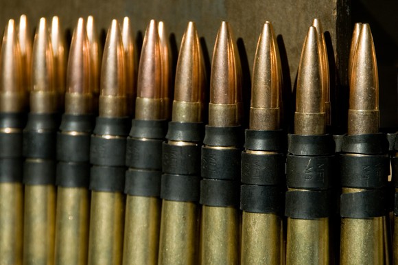 Rows of .50 caliber ammunition