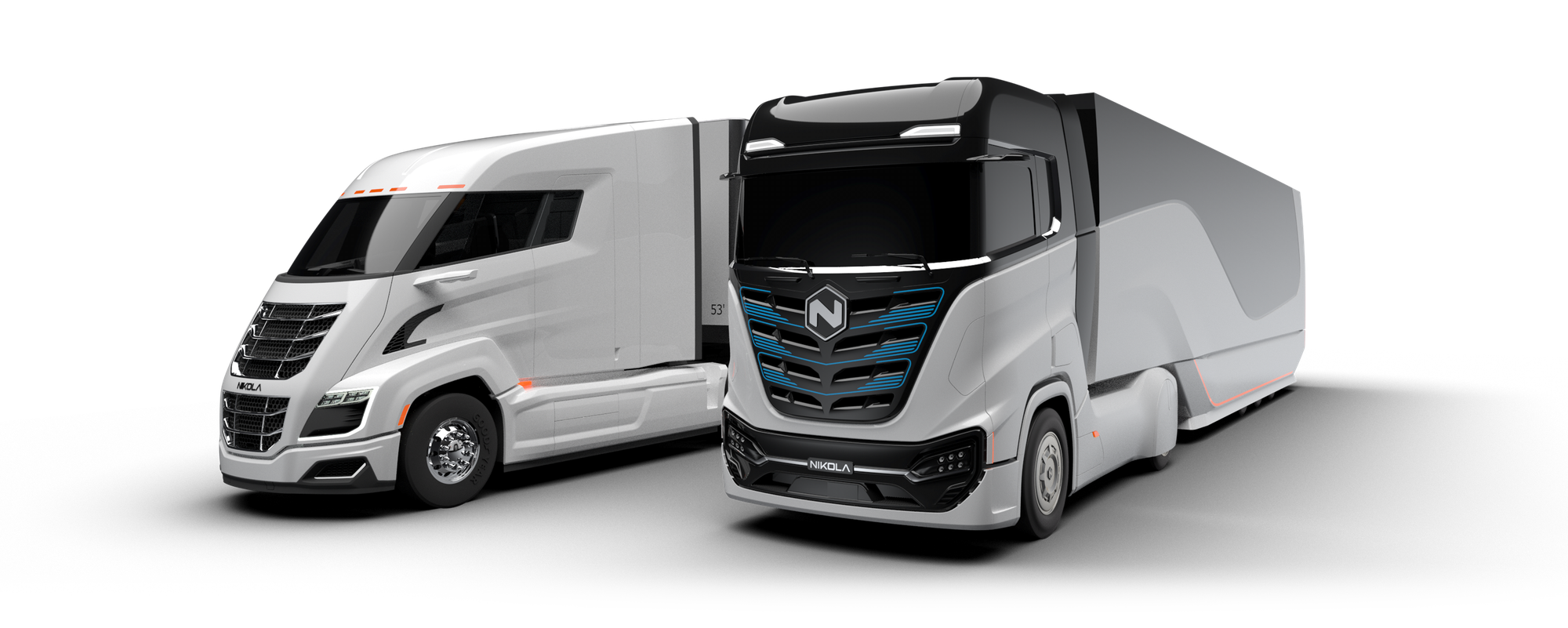 Nikola's Two and Tre semi truck electric vehicles.