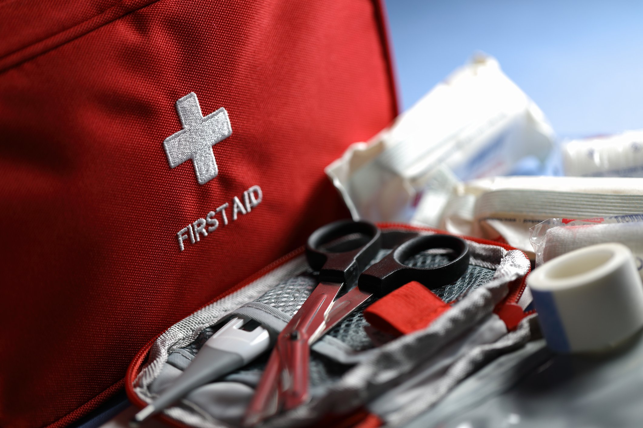 A close-up photo of a first aid kit.