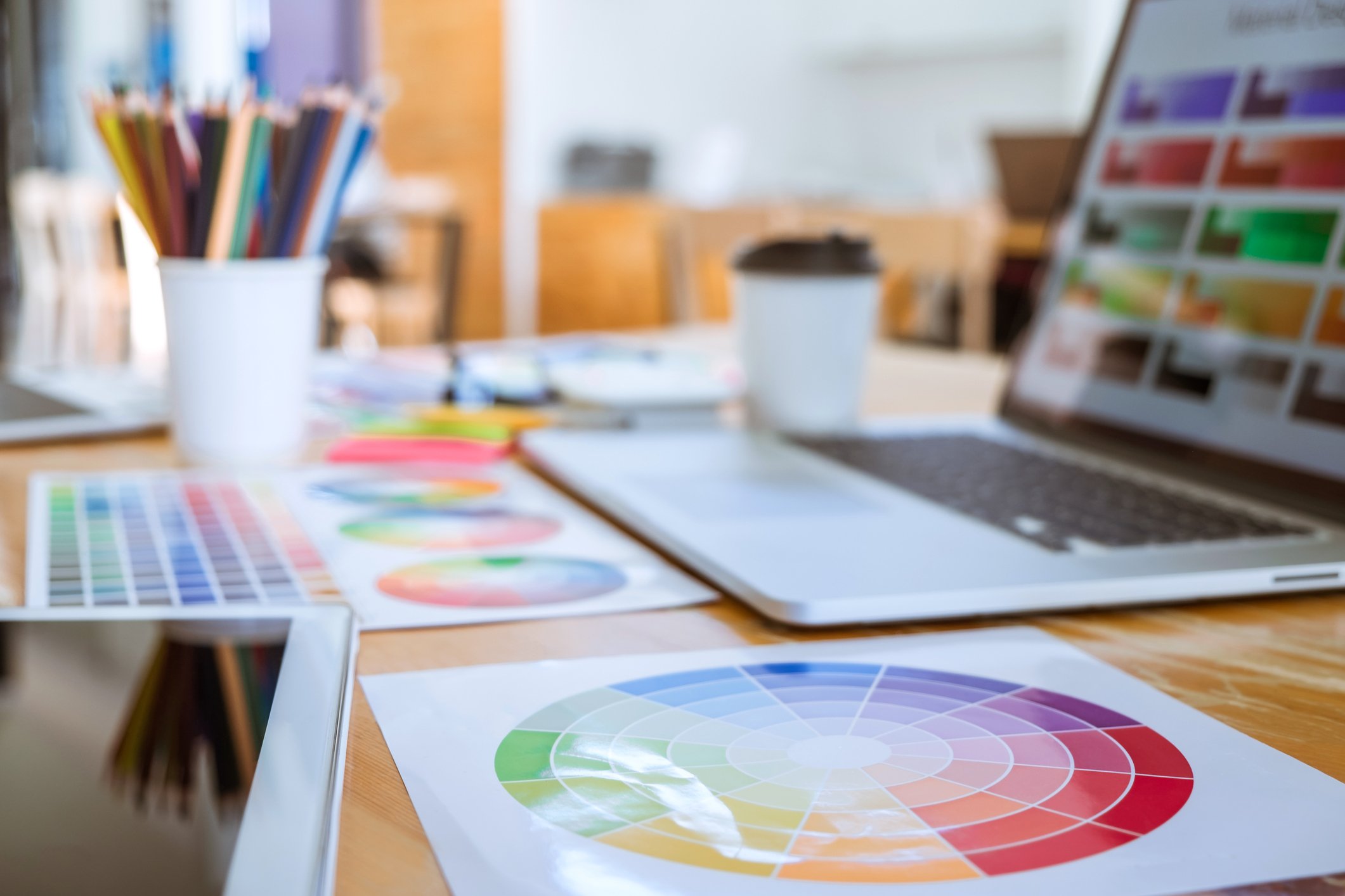 A graphic designer object tool and color swatch samples in a workspace.