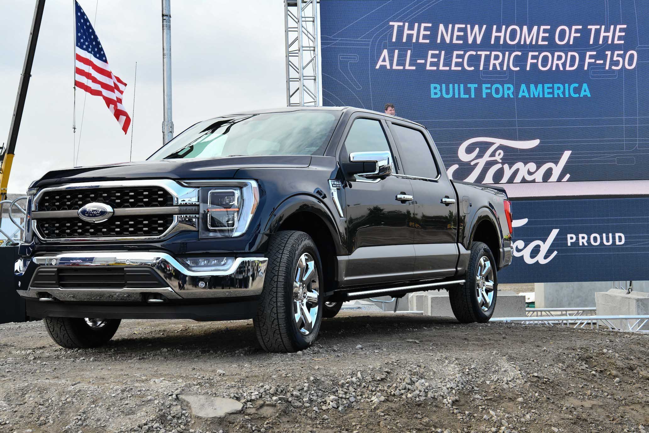A Ford F-150 at the groundbreaking for Ford's new electric-truck factory in Michigan in October 2020. 