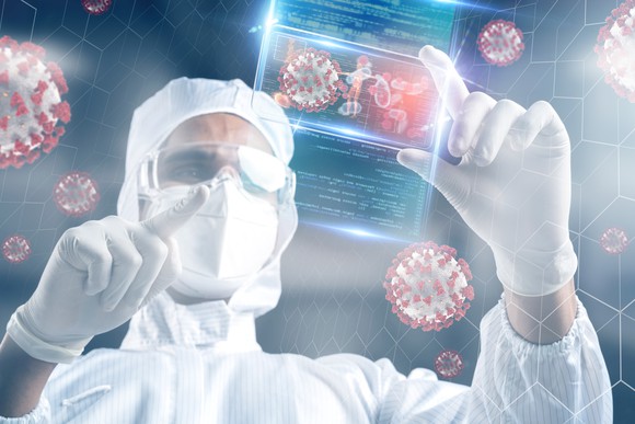 Scientist studying virus in a laboratory. 