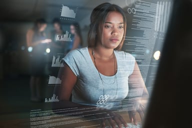 Woman writing applicaiton code