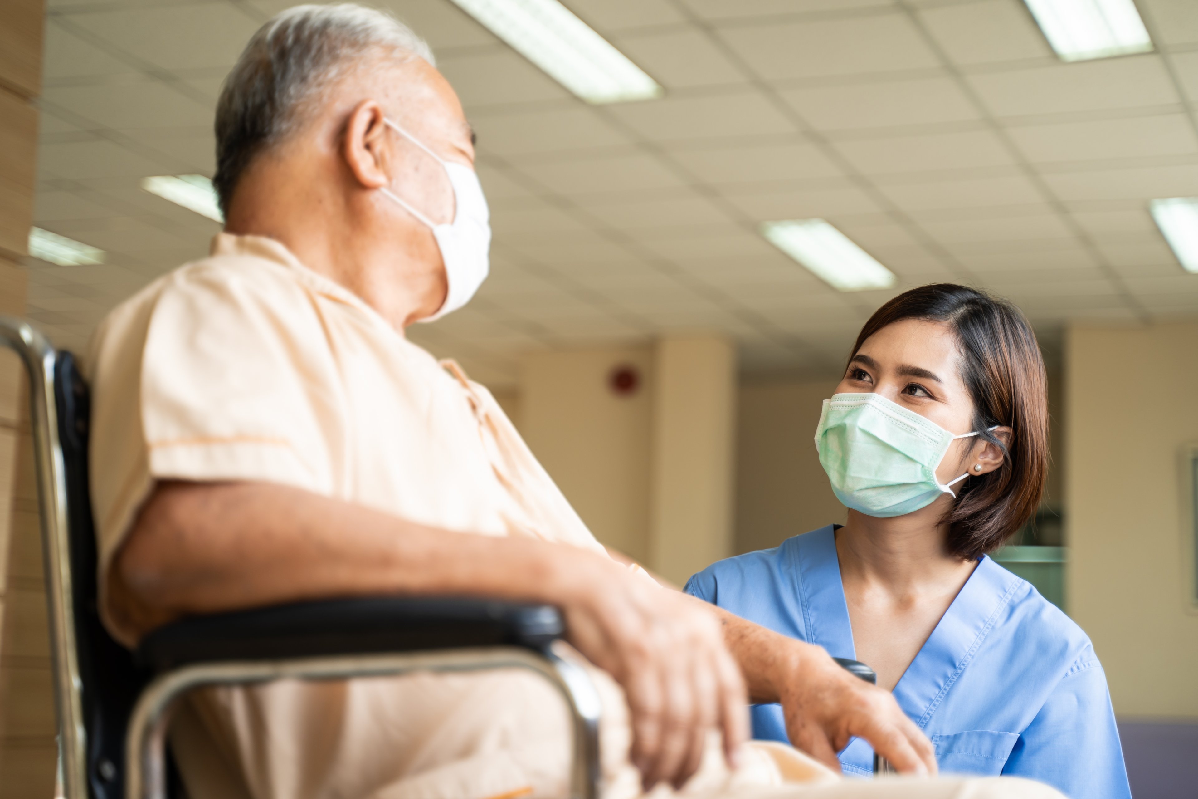 Nurse taking care of cancer patient. 