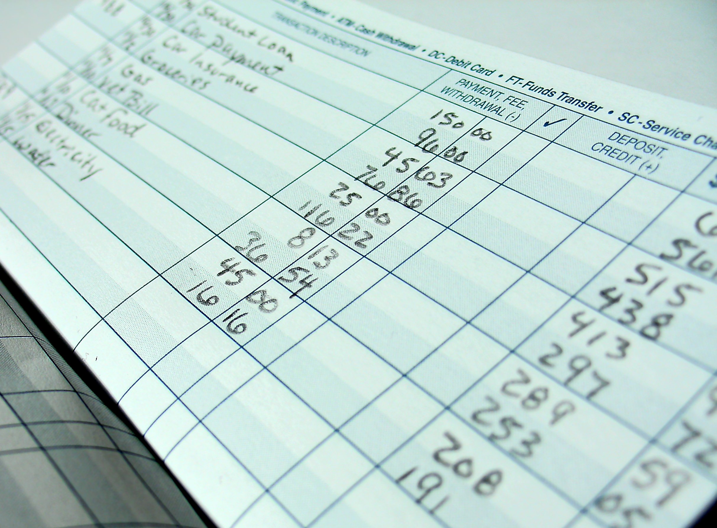 Checkbook ledger.
