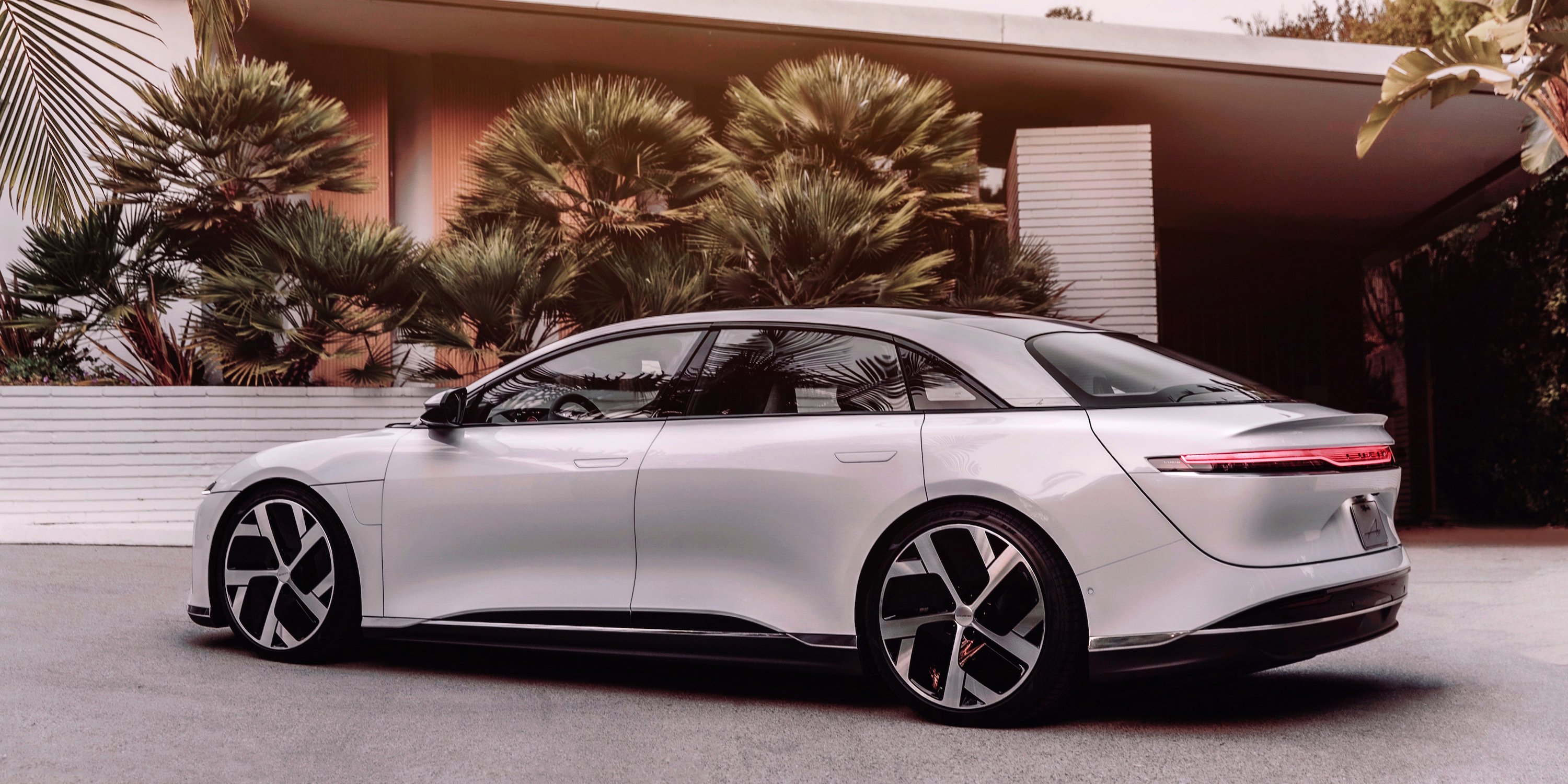 Side view of a white Lucid Air
