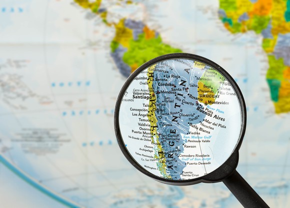 Map of Argentina under a magnifying glass