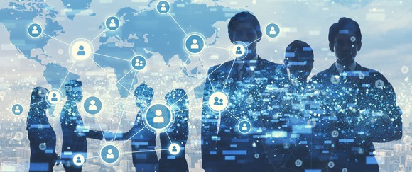 A cloud of networking connections between people.