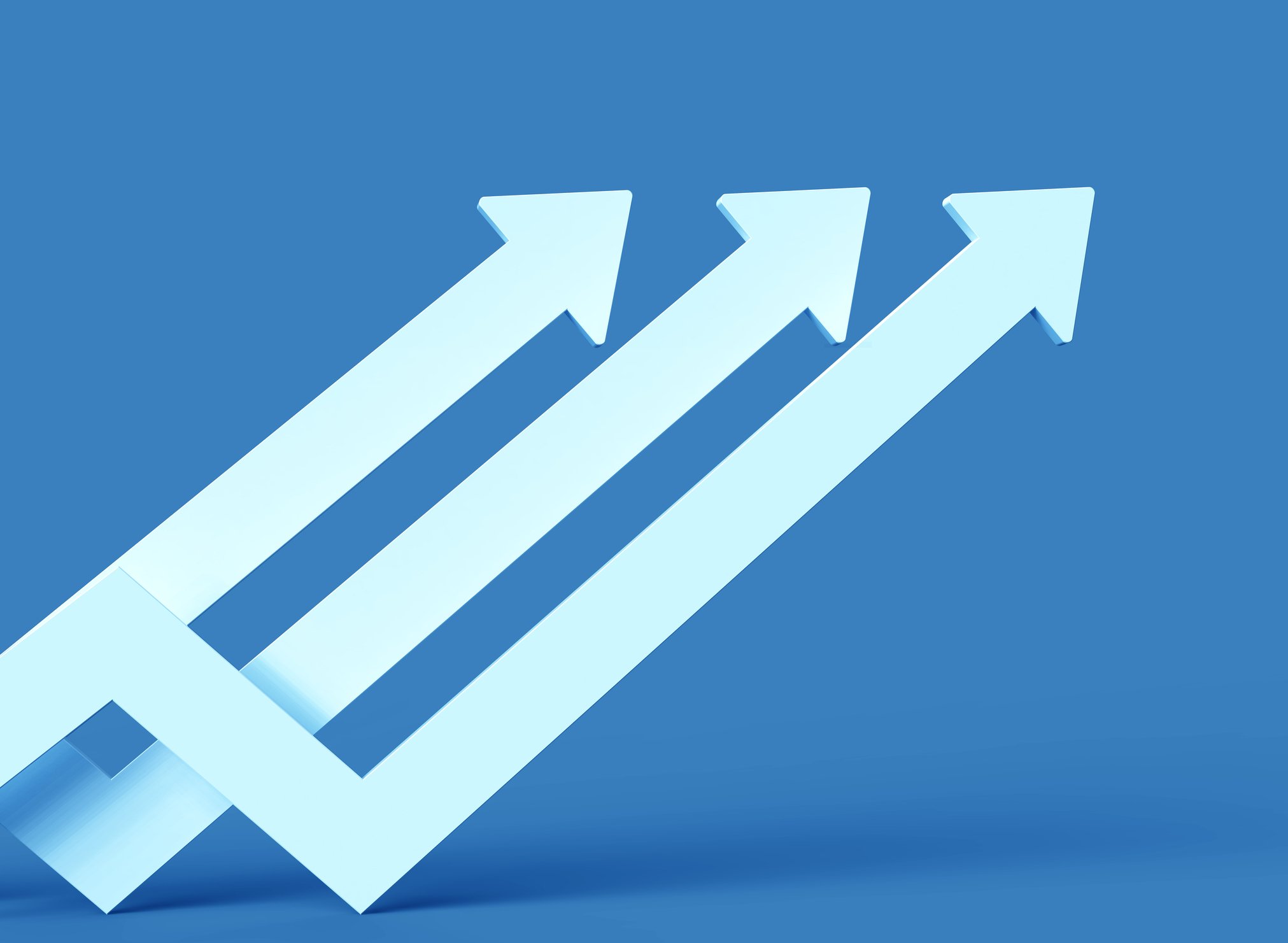 3 white arrows with blue background