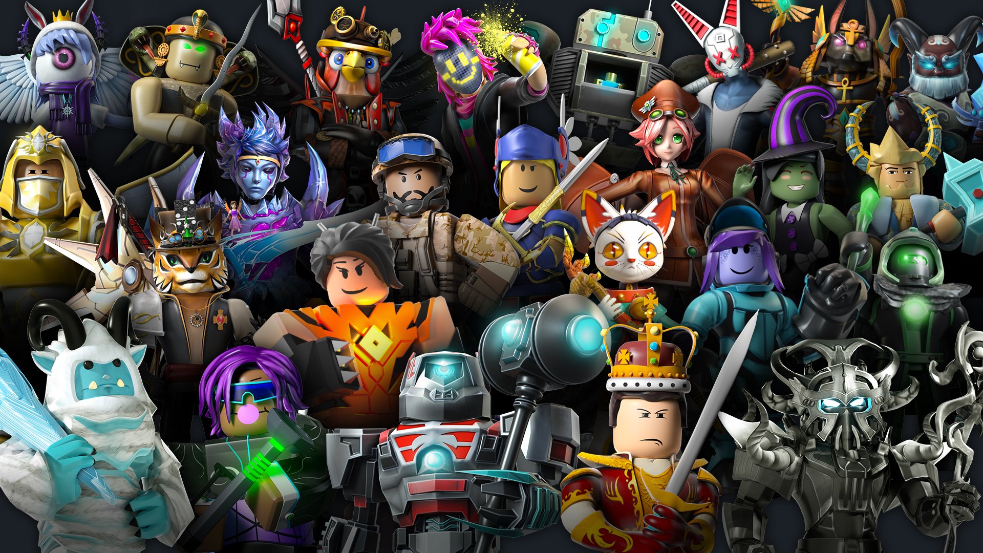 Several dozen Roblox characters.