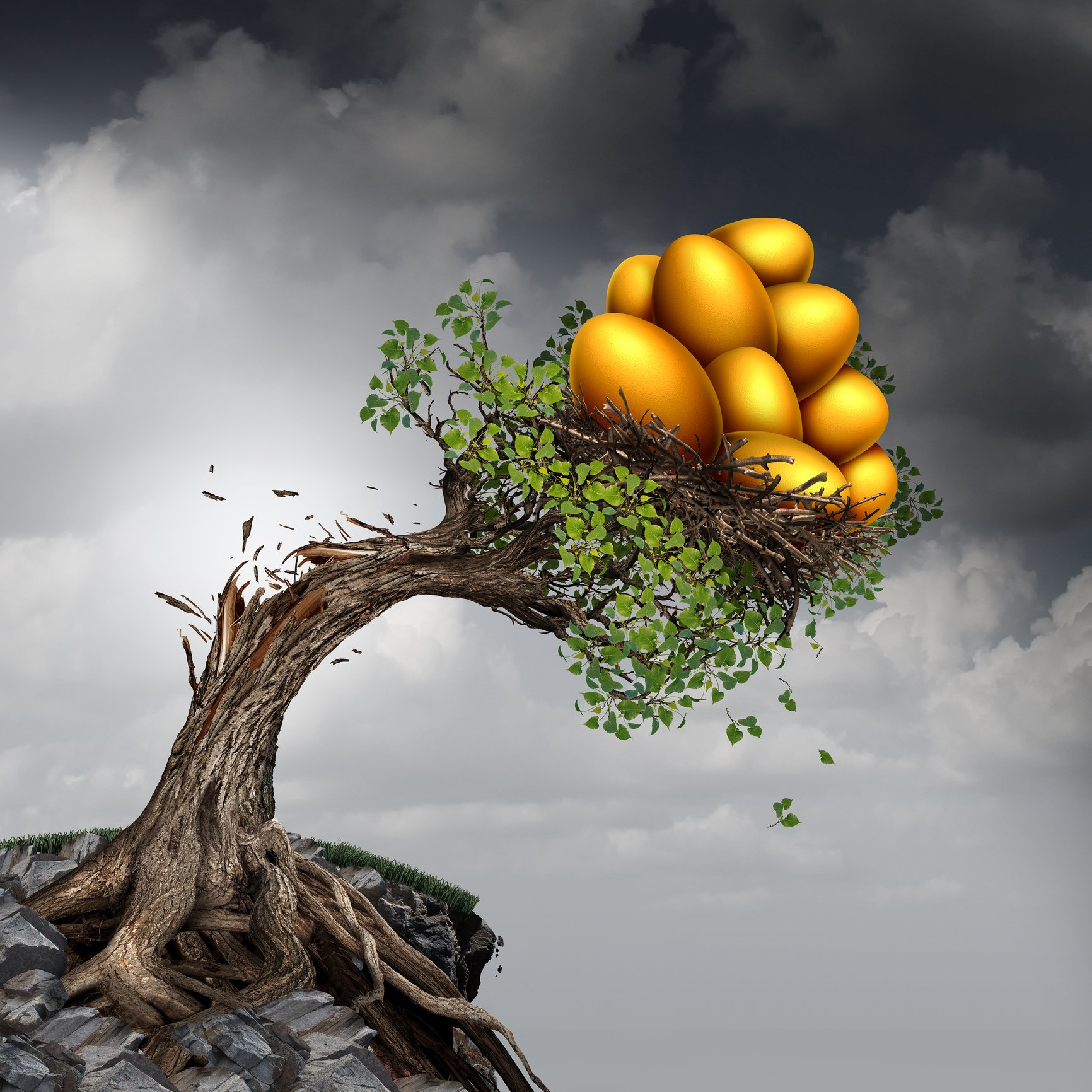 Tree with nest full of gold eggs