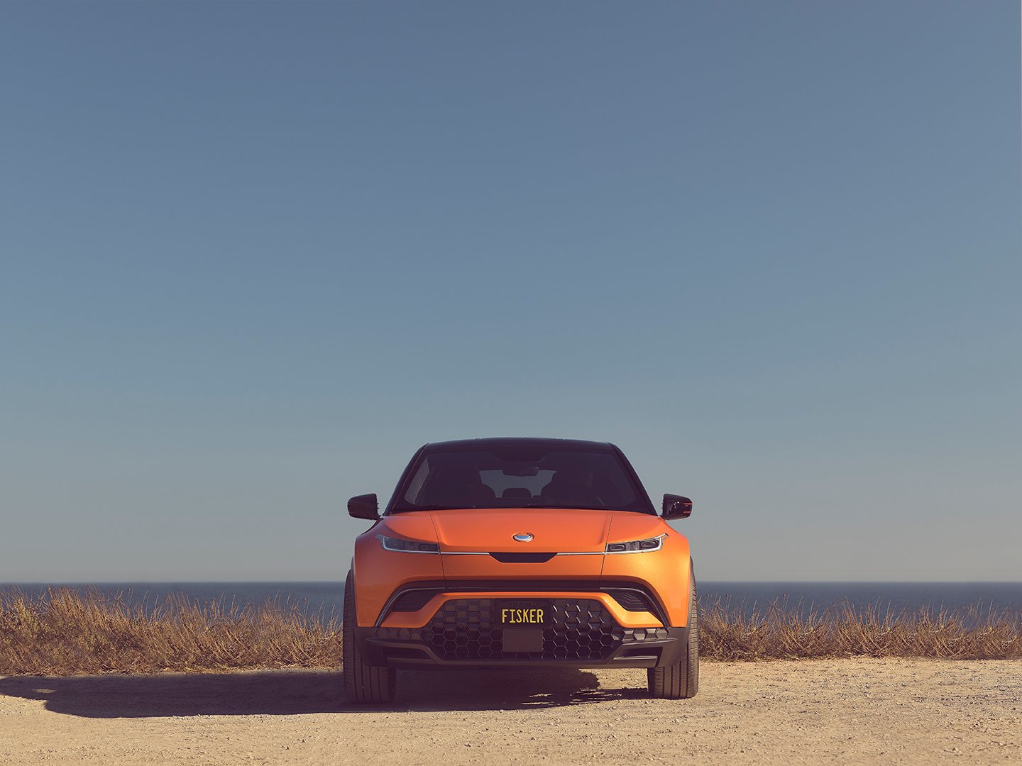 orange Fisker Ocean electric SUV