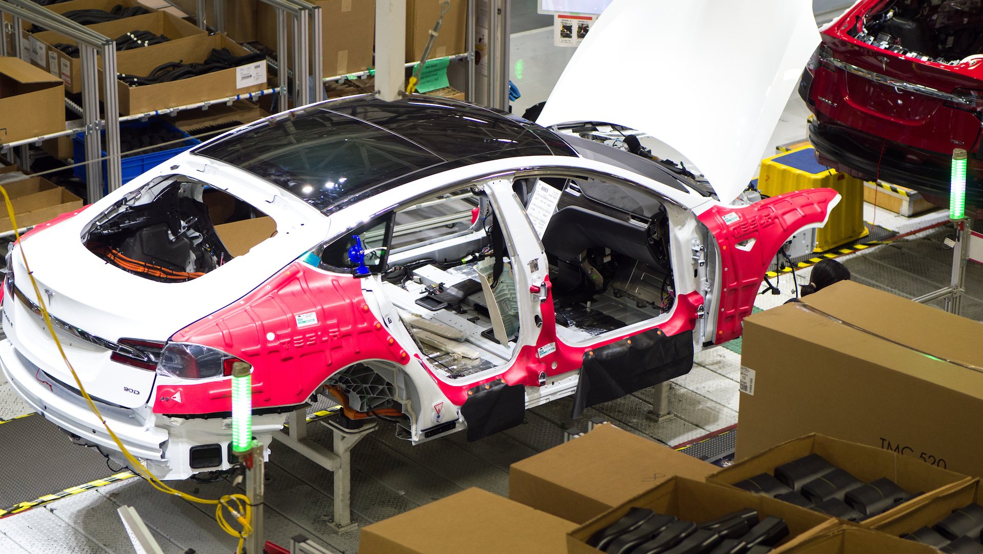 Tesla car on production line.