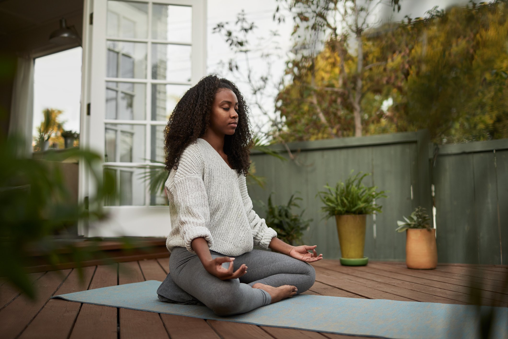 A woman meditating
