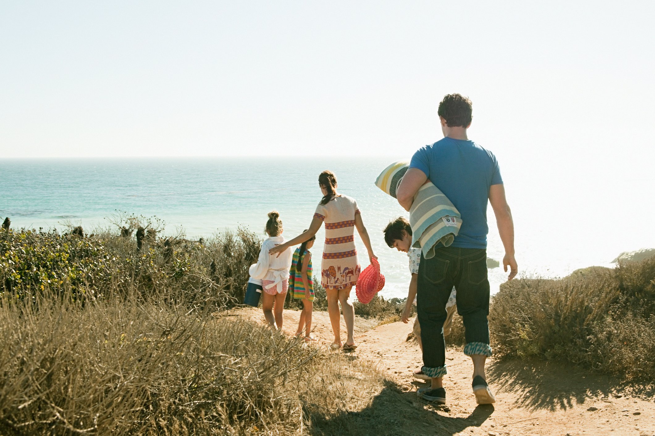 A family headed to the beach.