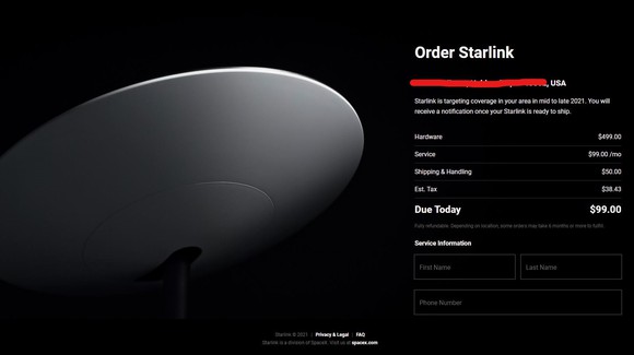 Starlink order form with prices