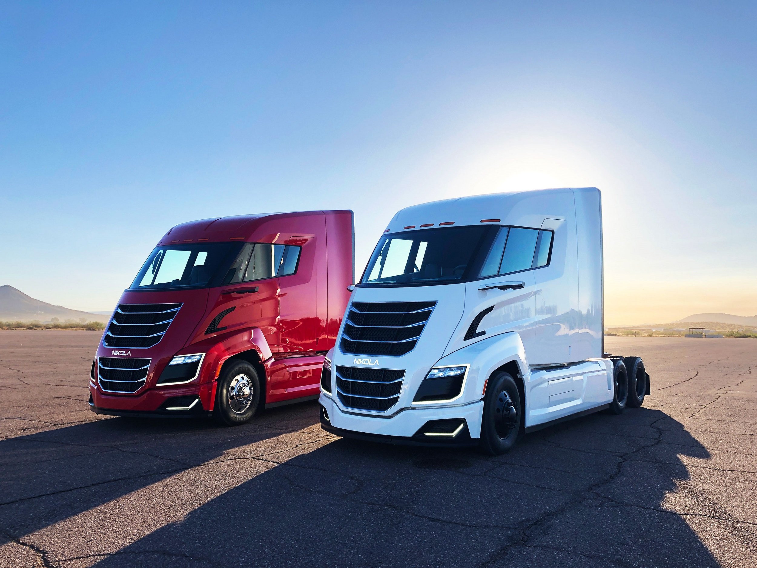 Two Nikola prototypes together in the desert.