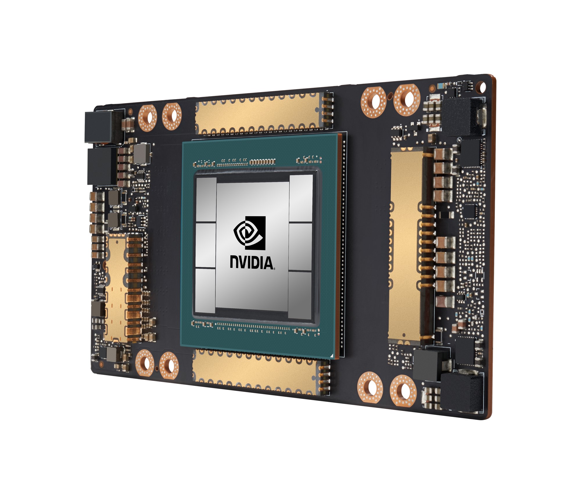 An NVIDIA A100 graphics card (GPU).