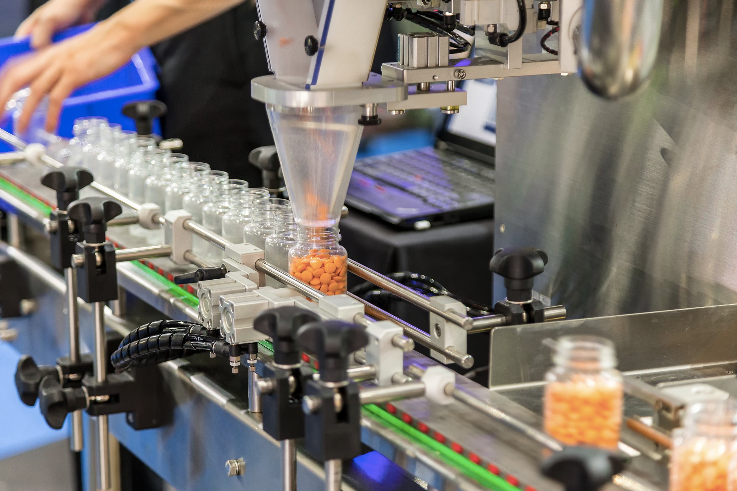 A pharmaceutical pill manufacturing line.
