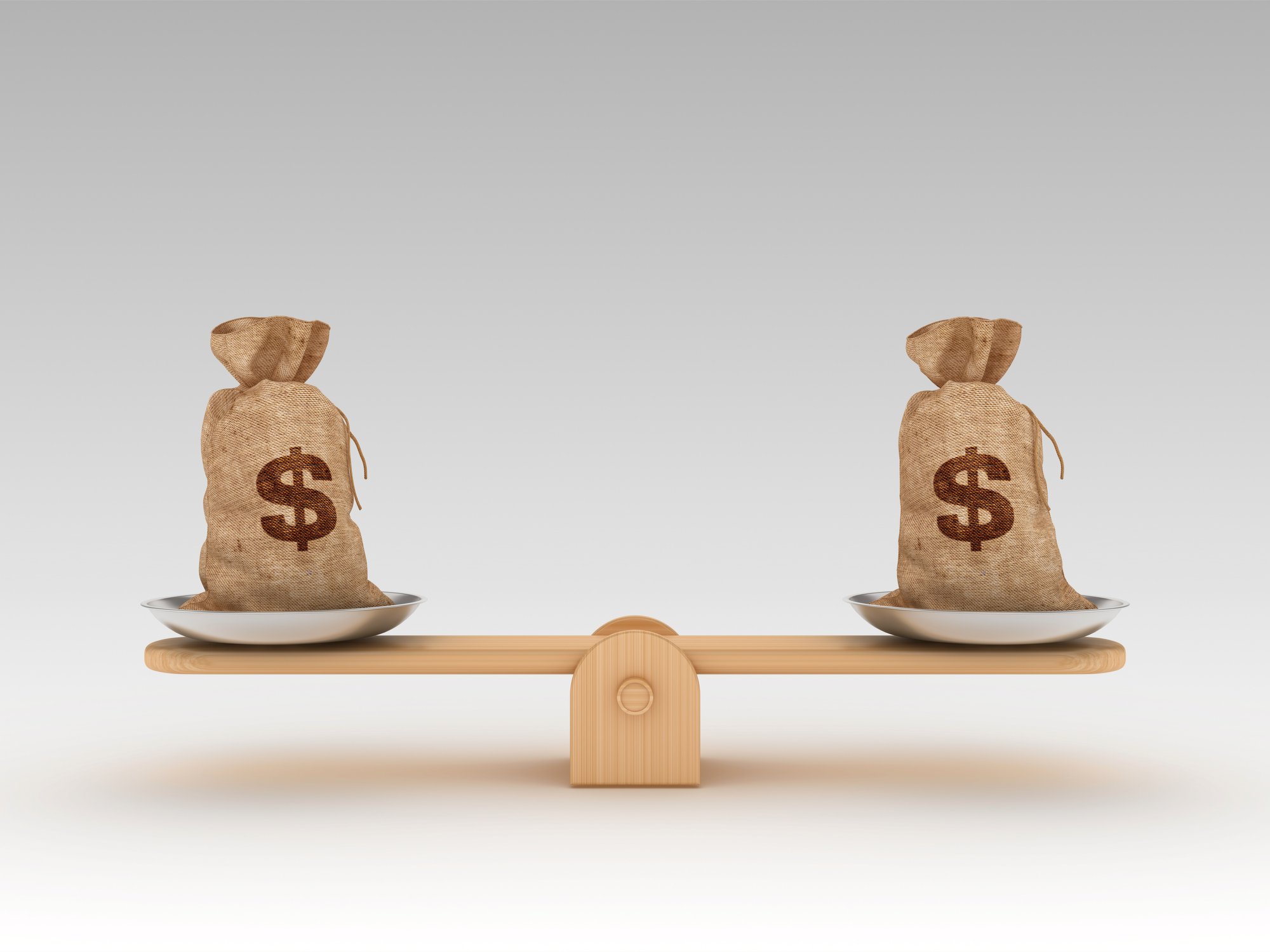 Seesaw with money bags on both sides