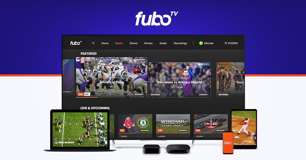 FuboTV playing across a wide varity of screens.