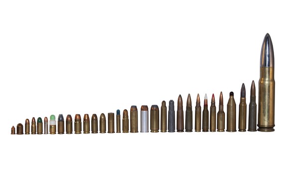 Long row of ammunition of various calibers