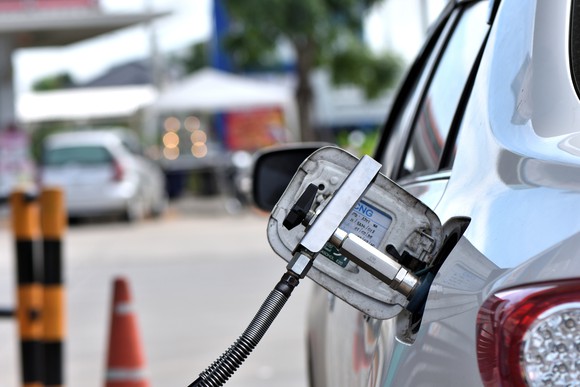 A compressed natural gas refueling station.