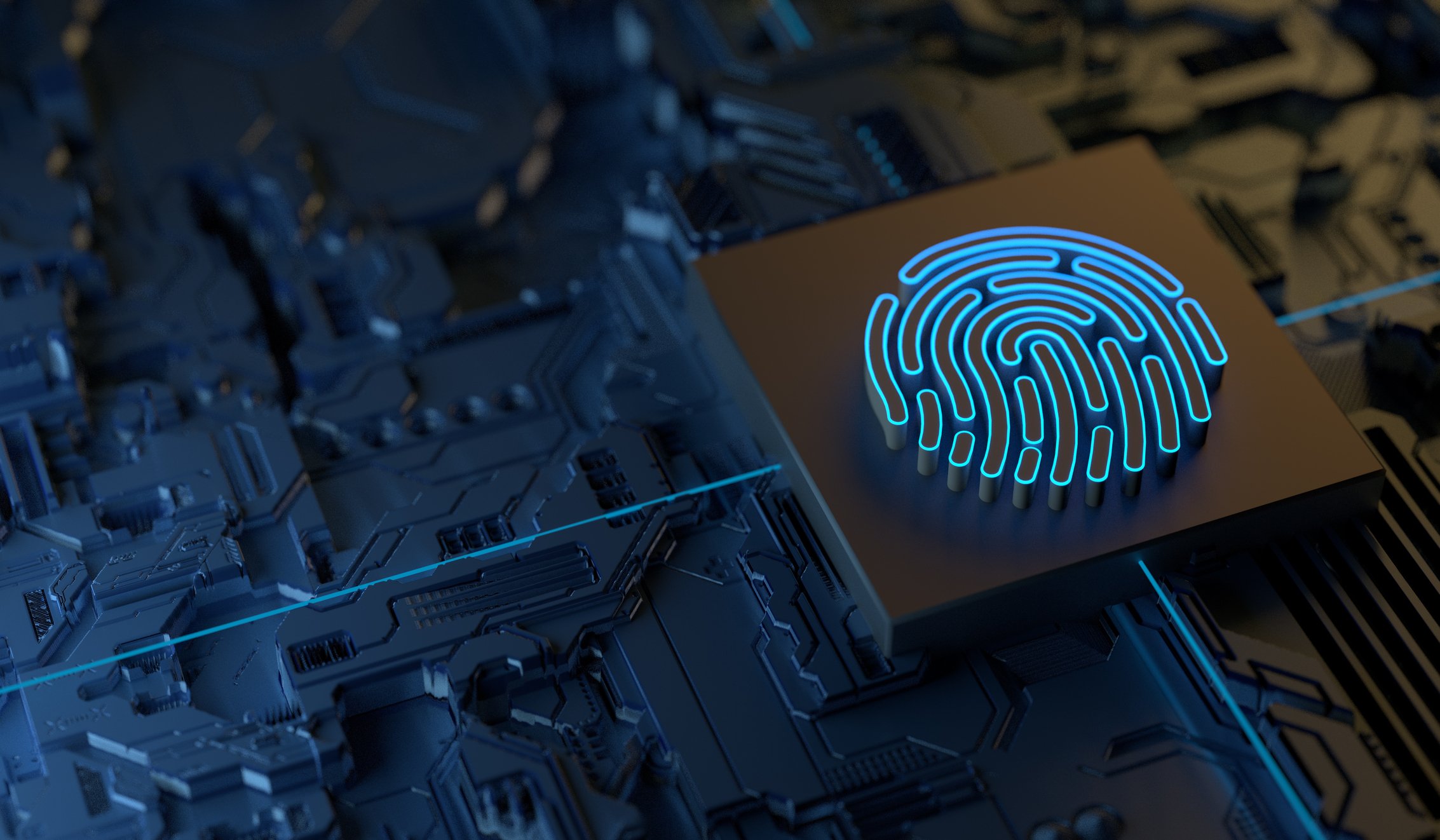 Finger print on a chip representing security. 