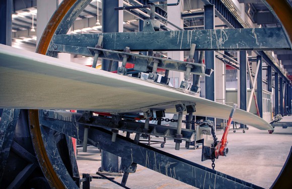 A wind turbine blade manufacturing facility. 