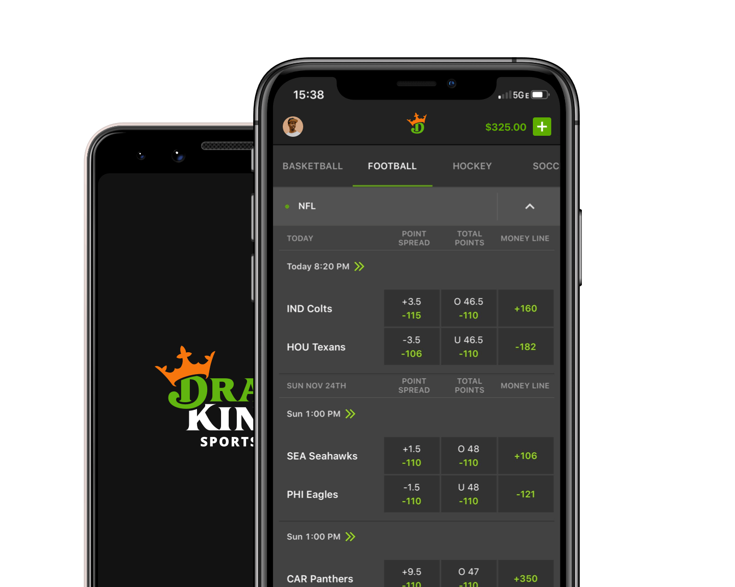 DraftKings app on a mobile device.