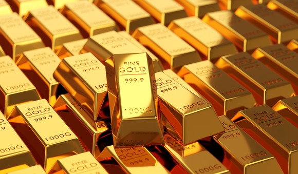 Stacks of gold bars.