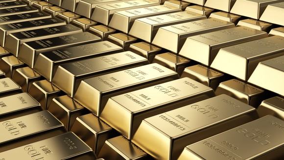Rows of gold bars.