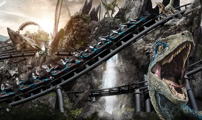 Concept art for Universal Orlando's Velocicoaster set to open in the summer of 2021 at Islands of Adventure.