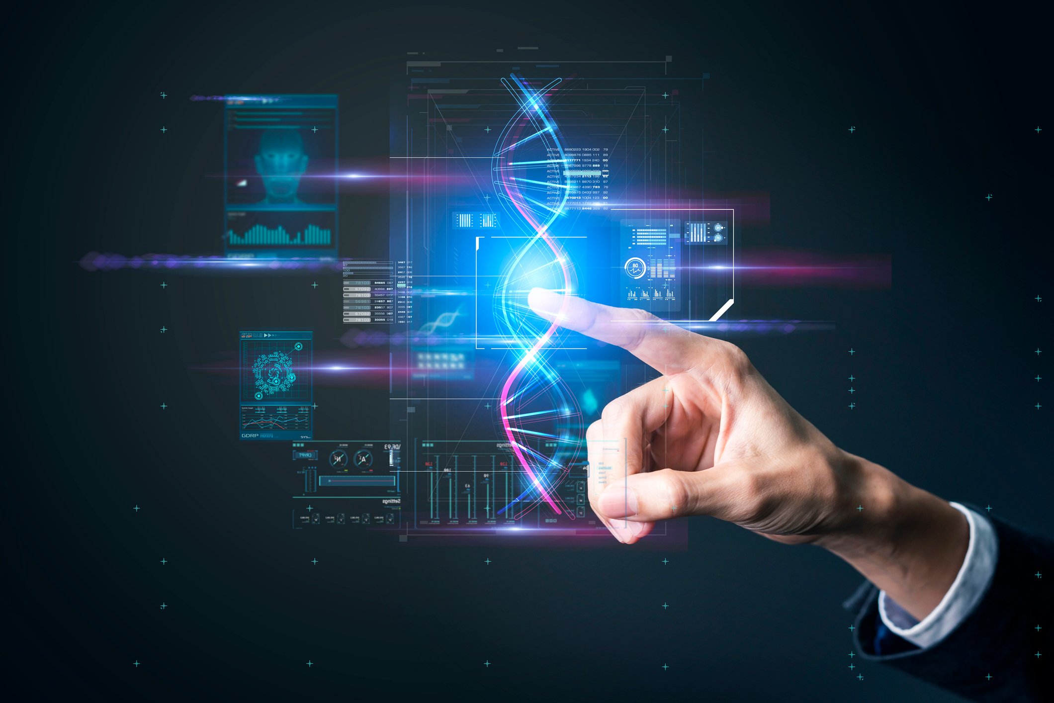Finger pointing at DNA image