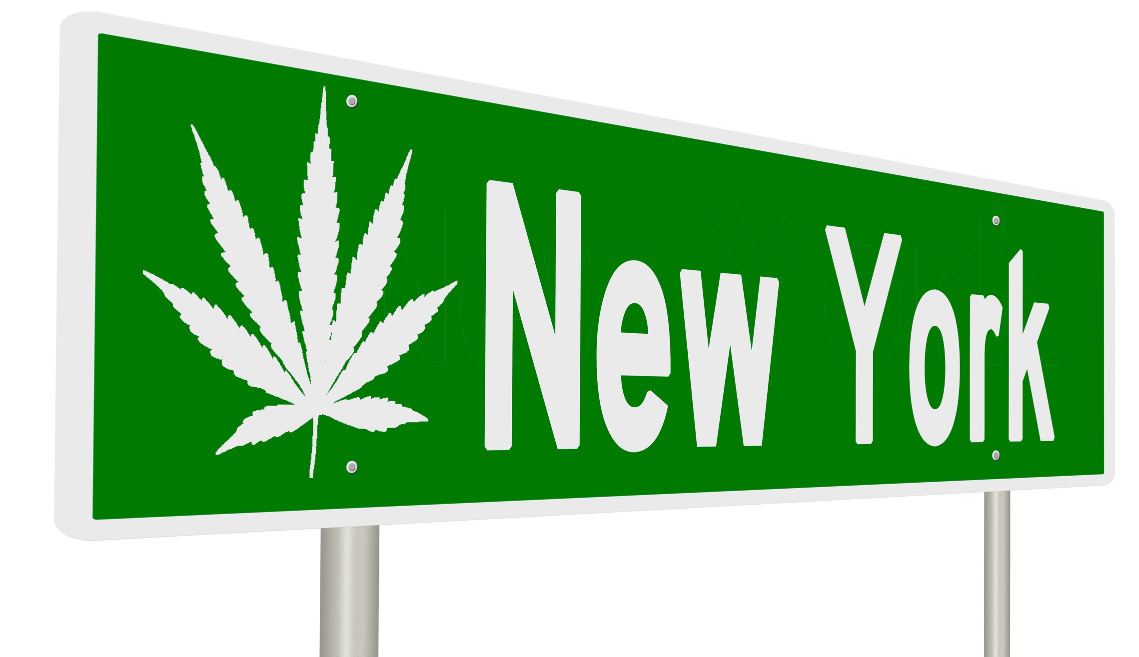 Street sign with a cannabis leaf next to the words: "New York."