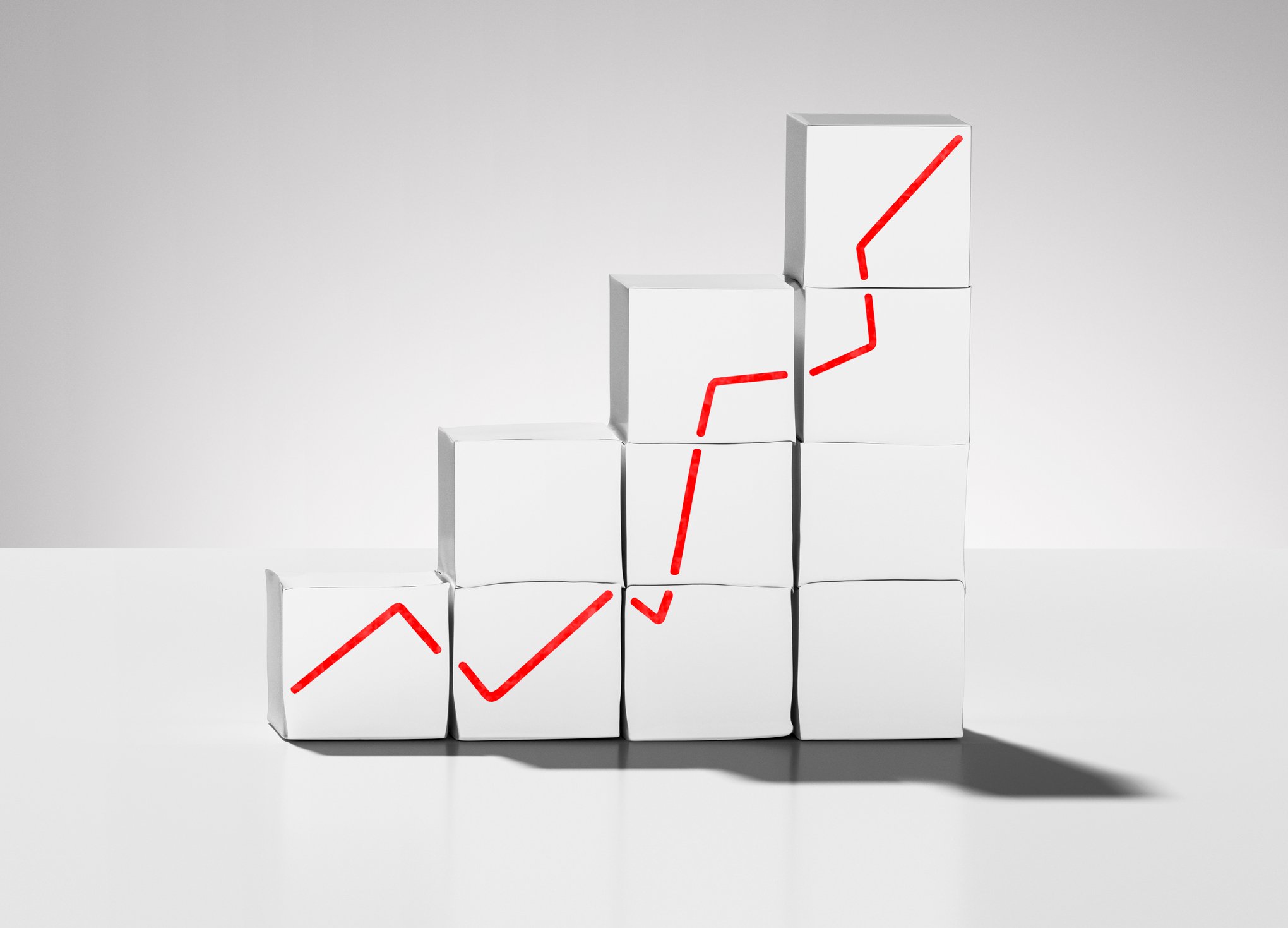 Rising chart made of blocks. 