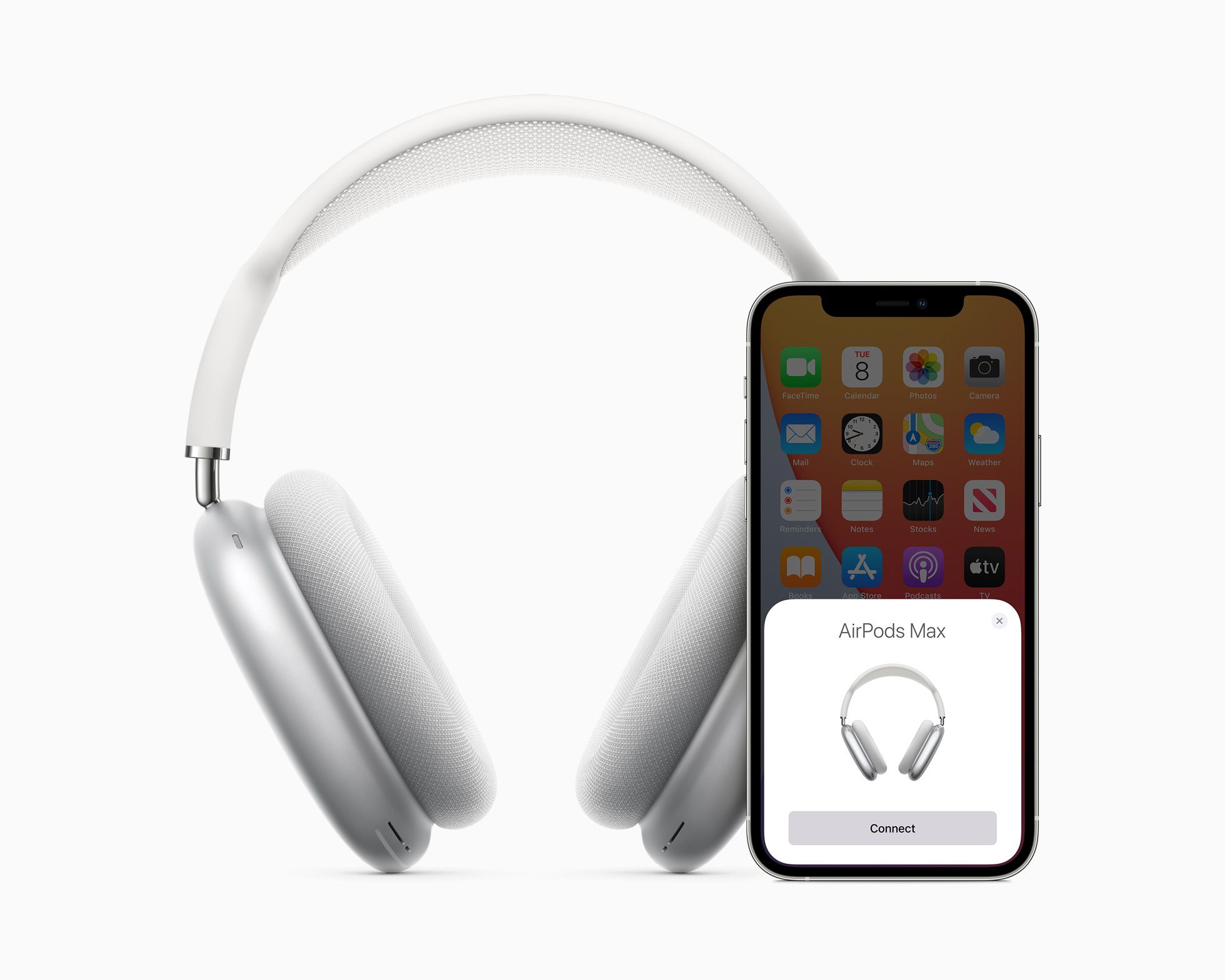 AirPods Max headphones connecting wirelessly to an iPhone